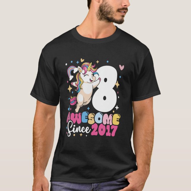 Camiseta 8.º cumpleaños unicornio increíble desde 2017 8 añ (Anverso)