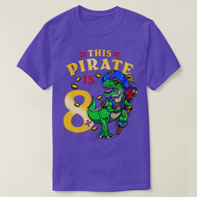 Camiseta 8.º dinosaurio pirata de cumpleaños 1 (Diseño del anverso)