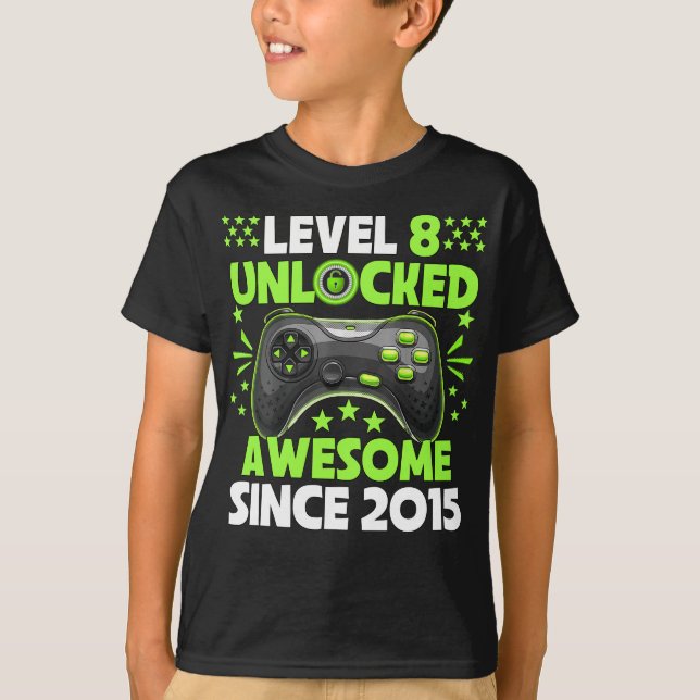 Camiseta 8.º Nacimiento Niño Nivel 8 Desbloqueado 2015 (Anverso)