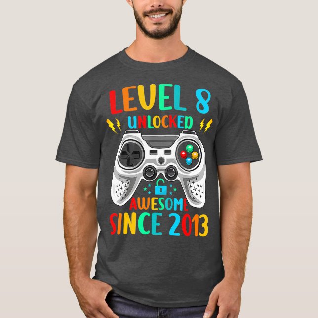 Camiseta 8.º nivel 8 de juego de cumpleaños desbloqueado in (Anverso)