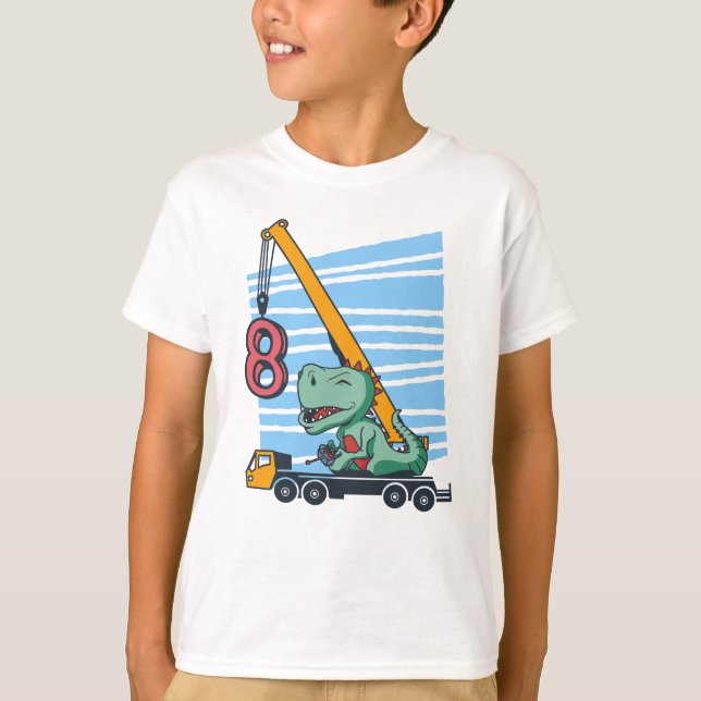 Camiseta 8 años 8.º cumpleaños Crane Dinosaur (Anverso)