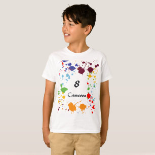 Camiseta 8 Arte de Nombre Fiesta Salpicaduras Coloridas