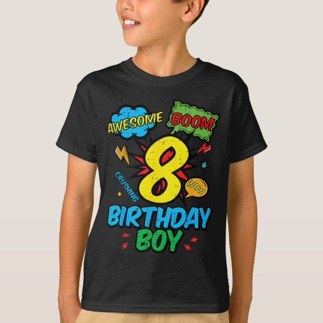 Camiseta 8 Birthday Boy Comic Cool 8th Bday Superhero Party (Anverso)