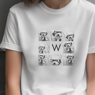 Camiseta 8 Colaje de Fotos Monograma Personalizado Blanco y