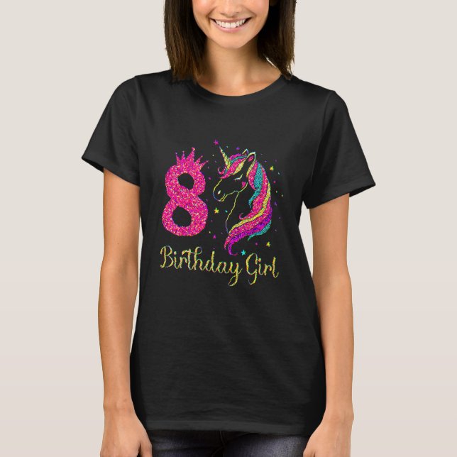 Camiseta 8 Cumpleaños Chica Unicornio Para Niños (Anverso)