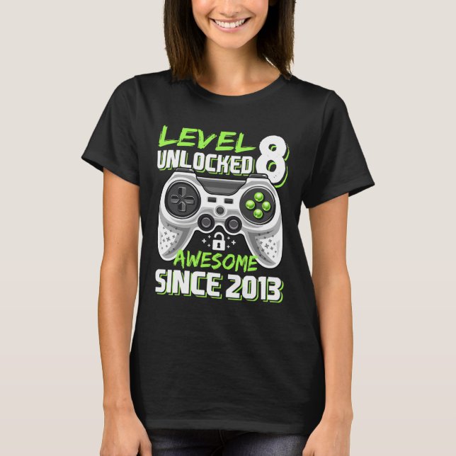 Camiseta 8 juego de video 2013 desbloqueado Octavo cumpleañ (Anverso)