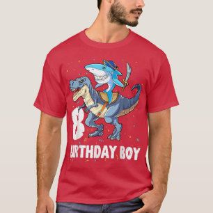 Camiseta 8 year old8th Birthday Boy Shark Dinosaur Pirate