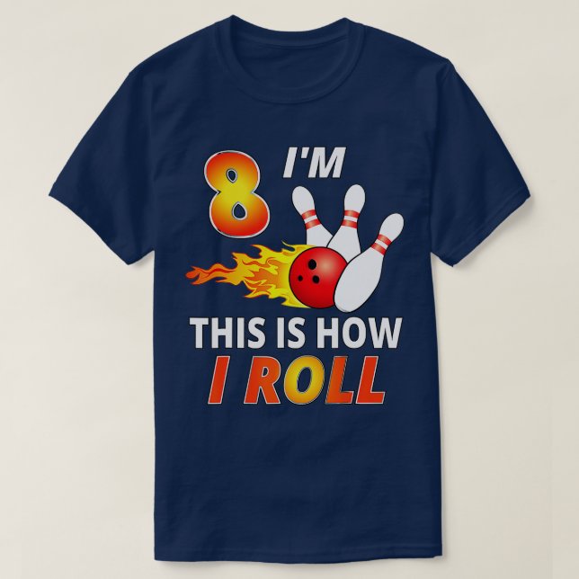 Camiseta 8 year old bowling birthday Boy  Funny Bowler Girl (Diseño del anverso)