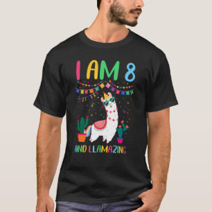 Camiseta 8 Years Old Llamazing Birthday Girl 8th Cute Llama