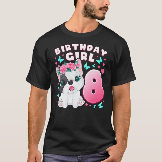 Camiseta 8th Birthday, Girl 8 Year, Dog, Puppy, Number 8 (Anverso)