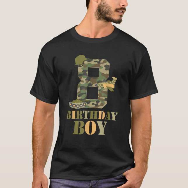 Camiseta 8th Birthday Military Themed Camo Boys 8 Years Old (Anverso)