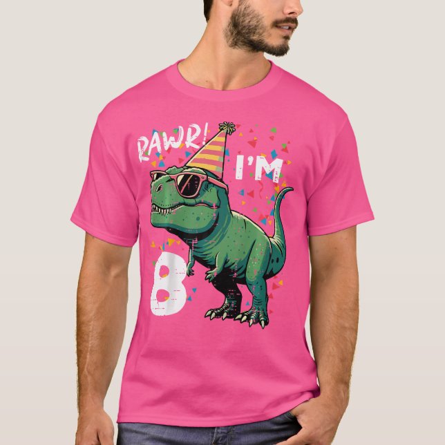 Camiseta 8Th Birthday Trex Rawr Im 8 Years Old Bday Dino Bo (Anverso)
