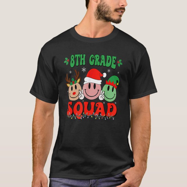 Camiseta 8th Grade Squad Retro Groovy Christmas Teacher Lif (Anverso)