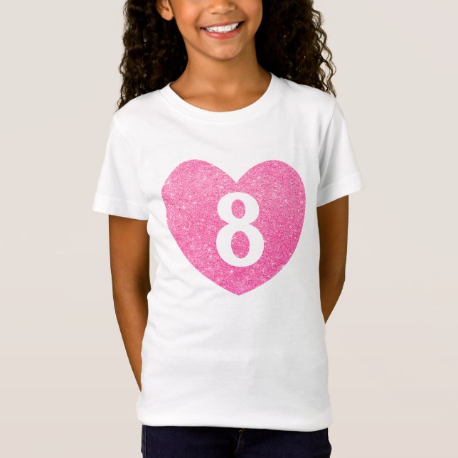 Camiseta 8vo Corazón del rosa del purpurina del cumpleaños (Anverso)