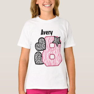 Camiseta 8vo Corazones de la cebra del cumpleaños ocho 10G