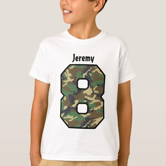 Camiseta 8vo Nombre de encargo de ocho años V007J de Camo (Anverso)