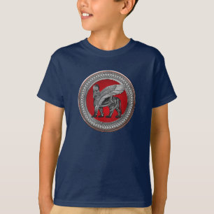 Camiseta [900] León alado asirio: Lamassu plateado y negro