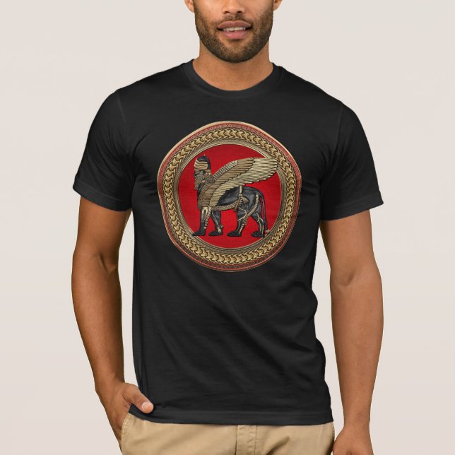 Camiseta [900] León con alas asirio: Oro y Lamassu negro (Anverso)