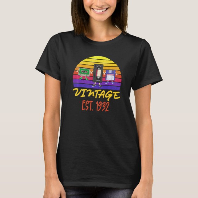 Camiseta 90.º Nacimiento Tees Funny Est 1932 Vin (Anverso)