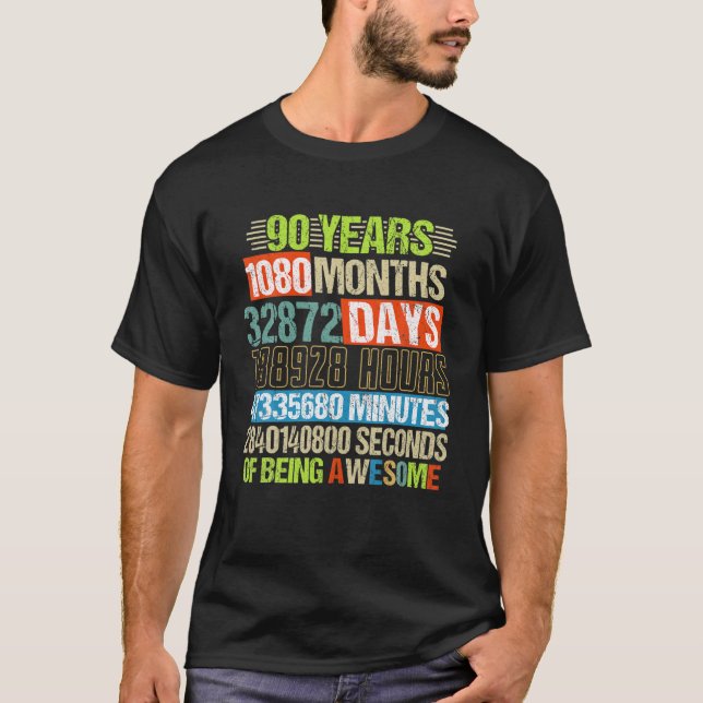 Camiseta 90 Años 1080 Meses Asombrosos 90º Cumpleaños C (Anverso)