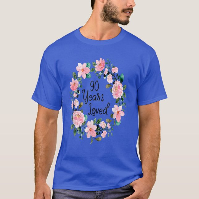 Camiseta 90 Años Amados 90 Años Floral 90 Años Cumpleaños M (Anverso)