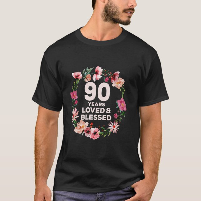 Camiseta 90 Años Amados Y Bendecidos Flores Florales 90º Na (Anverso)