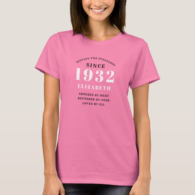 Camiseta 90 cumpleaños 1932 Elegante Añadir nombre Moda ros (Anverso)