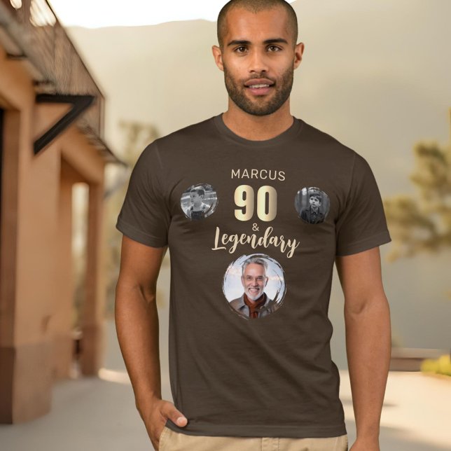 Camiseta 90 & Legendary 3 Photos Gold 90th Birthday  (Subido por el creador)