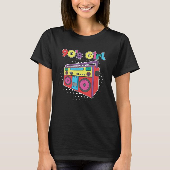 Camiseta 90 s Girl Cassette Tape Player Boombox Radio (Anverso)