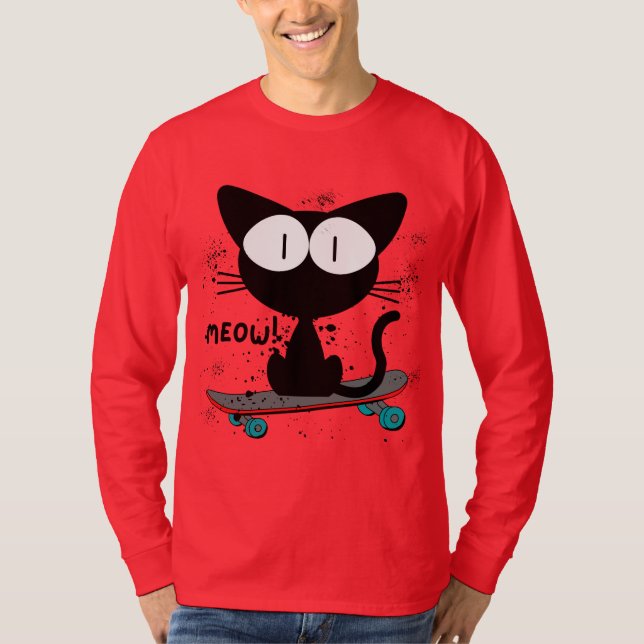 Camiseta 90, skateboard cat, skateboard nunca muere (Anverso)
