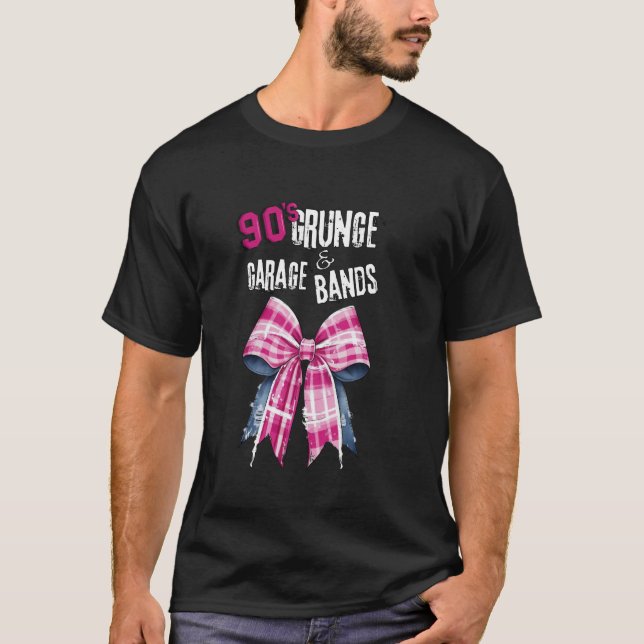Camiseta 90 t s, Grunge & Garage Bands-Pink Plaid Bow Vint (Anverso)