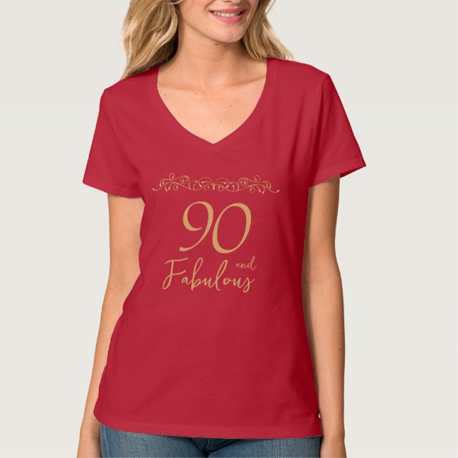 Camiseta 90 y fabuloso ornamento de oro 90 cumpleaños (Anverso)