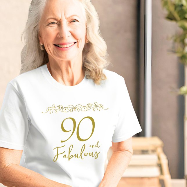 Camiseta 90 y fabuloso ornamento de oro 90 cumpleaños (Subido por el creador)
