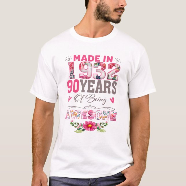 Camiseta 90 Years Old 90Th Birthday Born In 1932 Women Girl (Anverso)