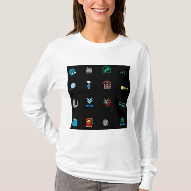 Camiseta 90s Retro Tech and Web Icon Pattern (Anverso)