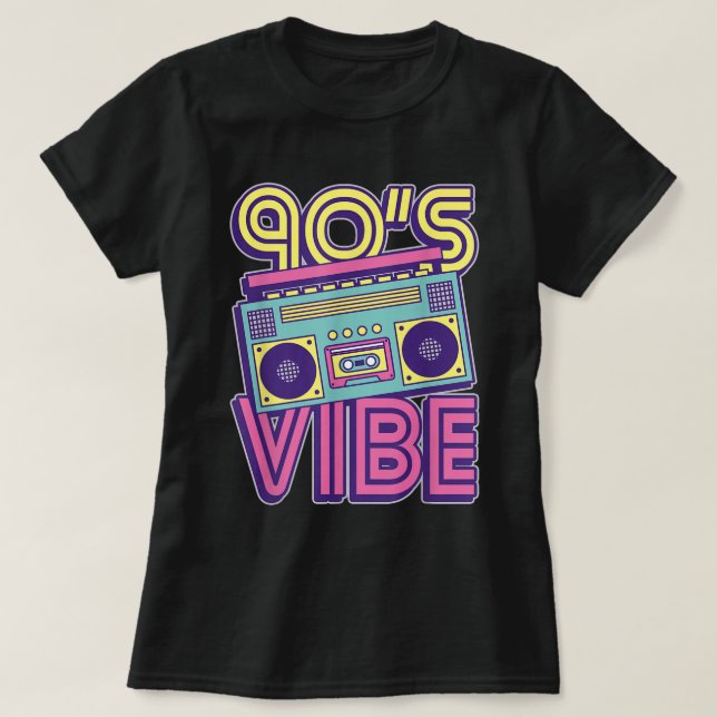 Camiseta 90s Vibe Retro Boombox Neon Aesthetic Design (Diseño del anverso)