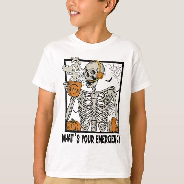 Camiseta 911 Dispatcher Halloween Skeleton What Your Emerge (Anverso)