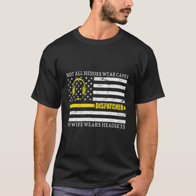 Camiseta 911 Dispatcher Mi Esposa Usa Cabecera Delgada Lin  (Anverso)