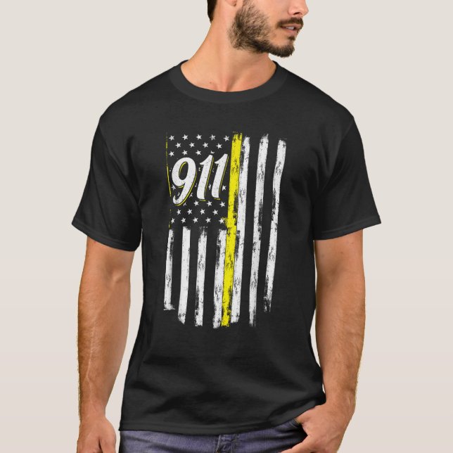 Camiseta 911 Dispatcher Thin Yellow Line Police Bandera de  (Anverso)