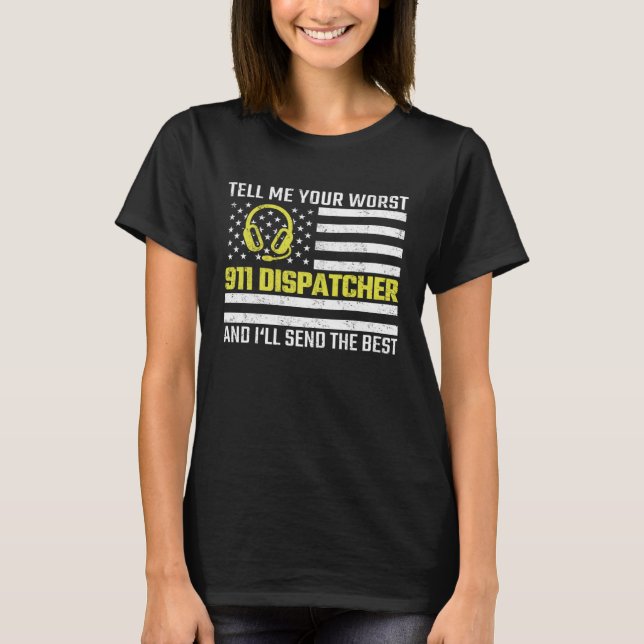 Camiseta 911 Dispatcher US Flag Thin Gold Line Emergency Di (Anverso)