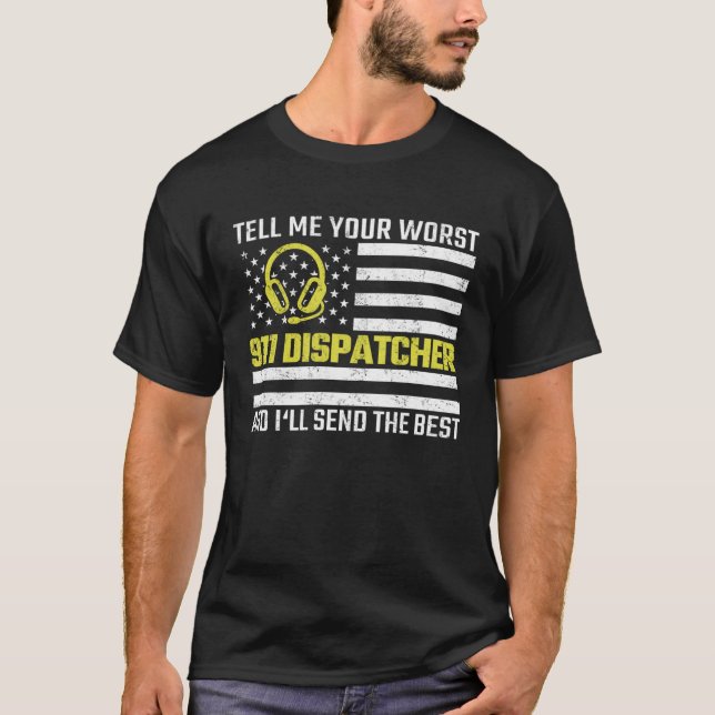 Camiseta 911 Dispatcher US Flag Thin Gold Line Emergency Di (Anverso)
