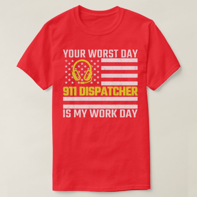 Camiseta 911 Dispatcher US Flag Thin Gold Line Emergency Di (Diseño del anverso)