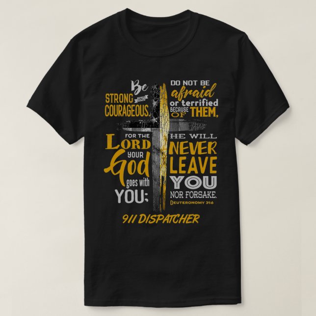 Camiseta 911 Dispatcher USA Thin Gold Line Christian Bible (Diseño del anverso)