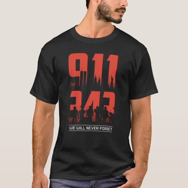 Camiseta 911 Nunca Olvidaremos a 343 Patriotas De Los Bombe (Anverso)