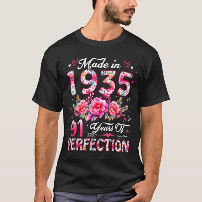 Camiseta 91 Year Old Made In 1935 Floral 91st Birthday Wome (Anverso)