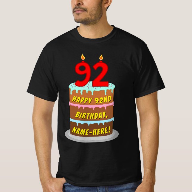 Camiseta 92º cumpleaños — Torta divertida y velas, con nomb (Anverso)