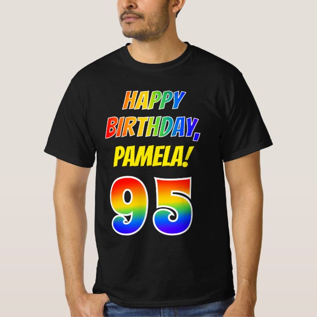 Camiseta 95º cumpleaños — Negrita, diversión, arcoiris 95,  (Anverso)