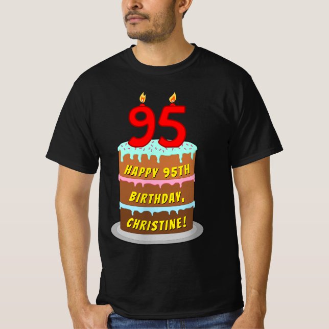Camiseta 95º cumpleaños — Torta divertida y velas, con nomb (Anverso)