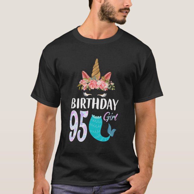 Camiseta 95.ª Chica De Cumpleaños, Unicornio, Sirena De 95  (Anverso)