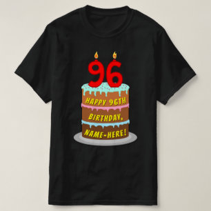 Camiseta 96º cumpleaños — Torta divertida y velas, con nomb